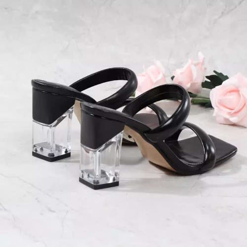 Slip On Block Heel Mules- Black