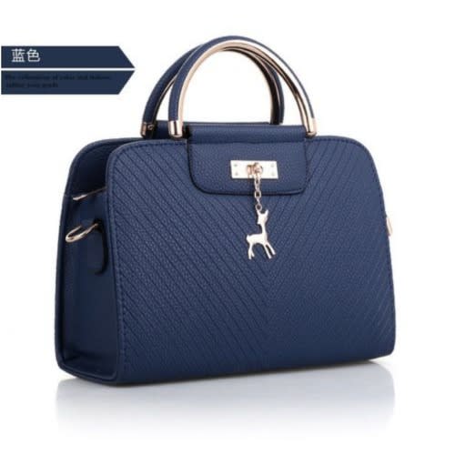 Ladies Leather Handbag - Navy Blue