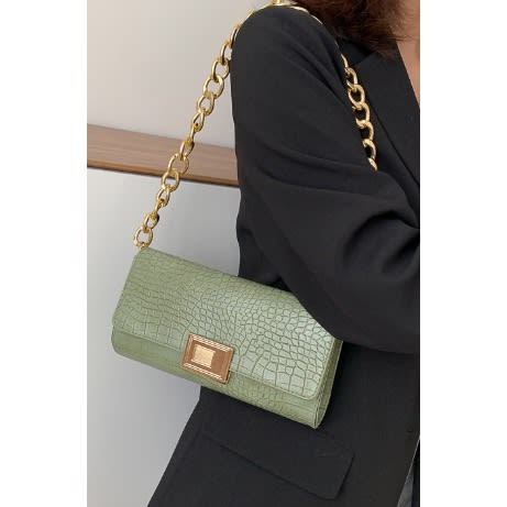 Retro Chain Crocodile Shoulder Bag - Green