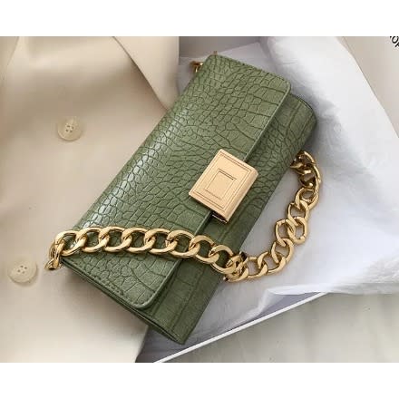 Retro Chain Crocodile Shoulder Bag - Green