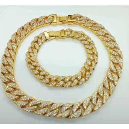 Iced Out Cuban Link Choker And Hand Chain