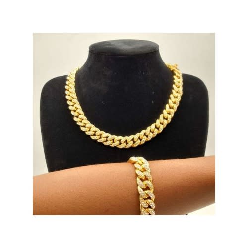 Iced Out Cuban Link Choker And Hand Chain