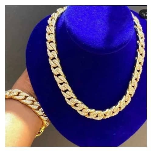 Iced Out Cuban Link Choker And Hand Chain