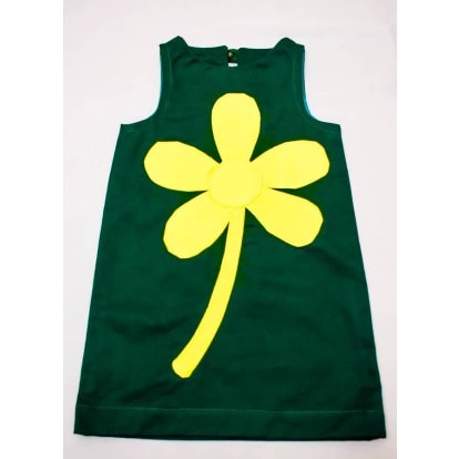 Girl's A Shaped Yellow Flower Dress - Green