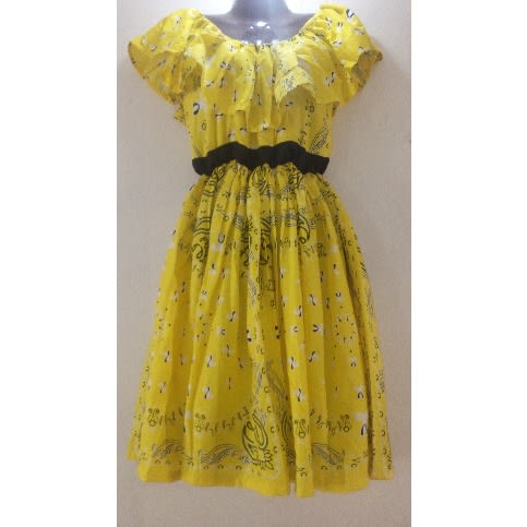 Midi Dress With Abstract Designs - Yellow