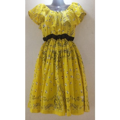 Midi Dress With Abstract Designs - Yellow