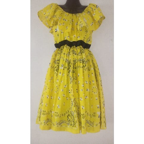 Midi Dress With Abstract Designs - Yellow