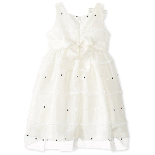 Little Girls' Party Dress With Corsage At Shoulder, Ivory