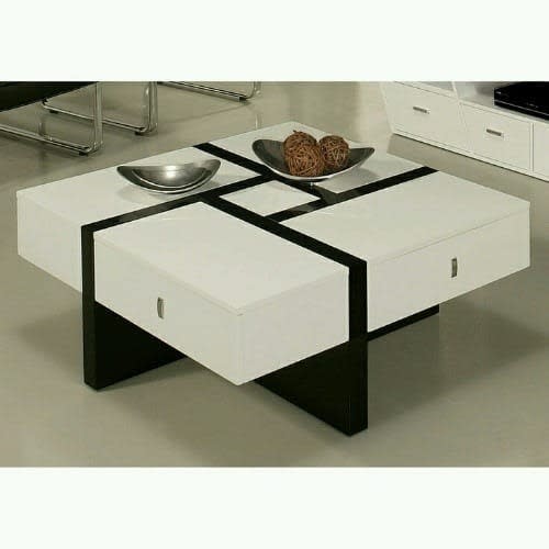 Exquisite Coffee Center Table With 2 Drawers - Black & White