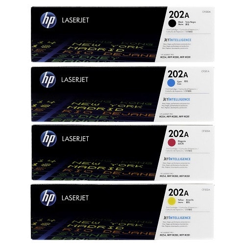 Original 202a Set - Cf500a Cf501a Cf502a Cf503a - Black/ Cyan/ Magenta/ Yellow Toner Cartridge