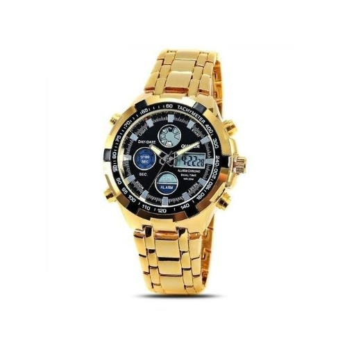 Men's Waterproof Analogue And LED Watch - Gold/ Black