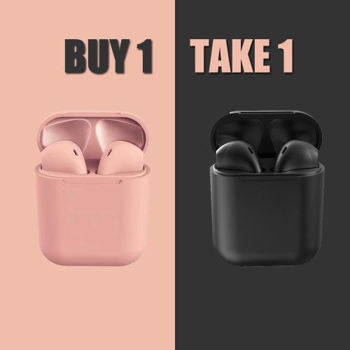 Wireless Headset Inpods 12 I12 Tws  Bluetooth -  Pink And Black - Buy 1 Take 1