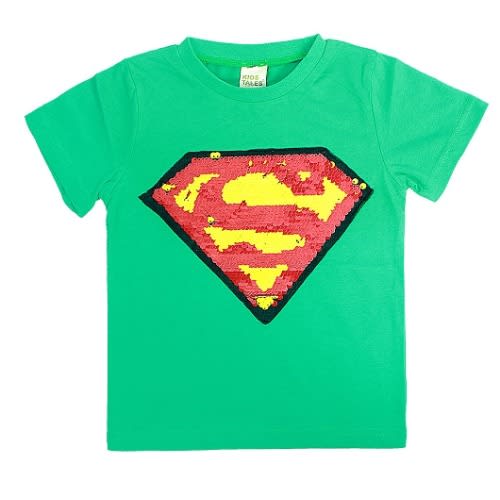 Super Man Sequins Kids Boys Girls T-shirt
