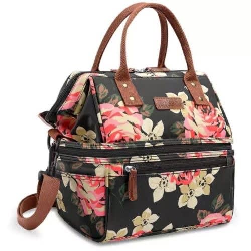 Unisex Double-deck Insulated Cooler Lunch Bag With Handles & Shoulder Strap