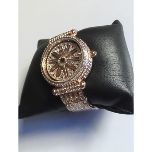 Iced Rolling Stone Bracelet Strap Wrist Watch - Rose Gold