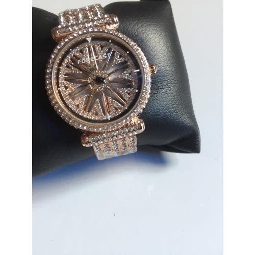 Iced Rolling Stone Bracelet Strap Wrist Watch - Rose Gold