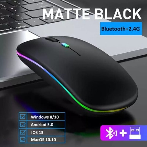 Classic Led Gaming Rechargeable Wireless Mouse- Black
