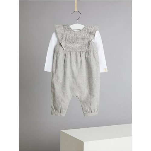 Toddler Girl Embroidered Dungarees And Bodysuit Outfit
