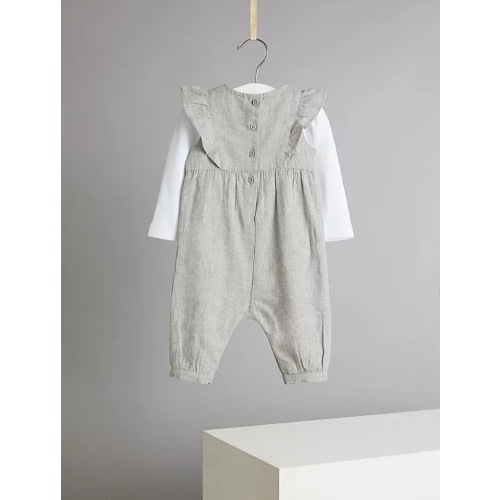 Toddler Girl Embroidered Dungarees And Bodysuit Outfit