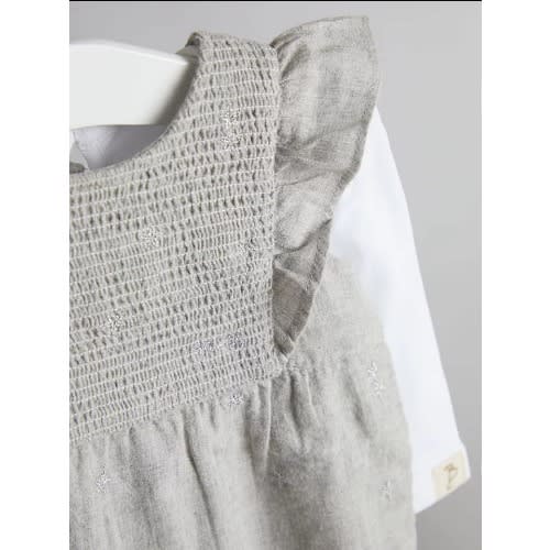 Toddler Girl Embroidered Dungarees And Bodysuit Outfit