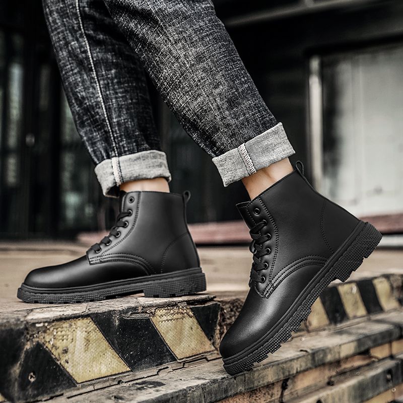 Winter Men Boots Waterproof Leather Shoes EUR Size 39-46 High Top Fashion Chukka Boots High Quality Motorcycle Ankle Boots Outdoor Work Casual Shoes Lace Up Non-slip Trend Western Boots Black