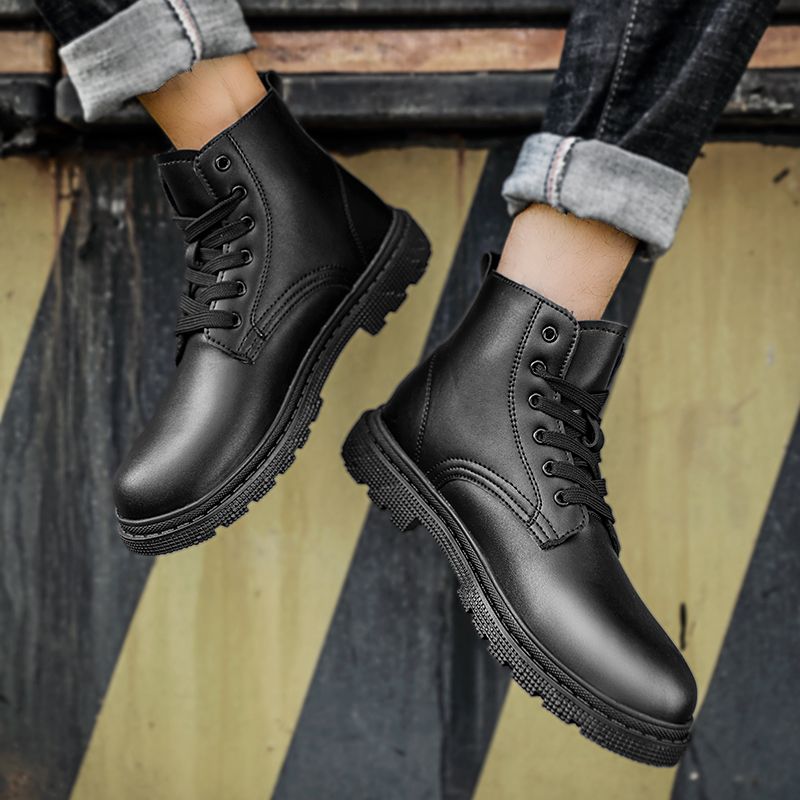 Winter Men Boots Waterproof Leather Shoes EUR Size 39-46 High Top Fashion Chukka Boots High Quality Motorcycle Ankle Boots Outdoor Work Casual Shoes Lace Up Non-slip Trend Western Boots Black