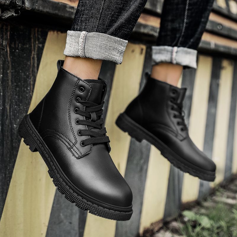 Winter Men Boots Waterproof Leather Shoes EUR Size 39-46 High Top Fashion Chukka Boots High Quality Motorcycle Ankle Boots Outdoor Work Casual Shoes Lace Up Non-slip Trend Western Boots Black