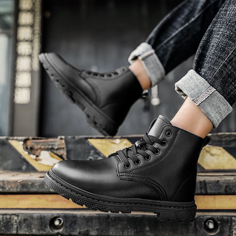 Winter Men Boots Waterproof Leather Shoes EUR Size 39-46 High Top Fashion Chukka Boots High Quality Motorcycle Ankle Boots Outdoor Work Casual Shoes Lace Up Non-slip Trend Western Boots Black