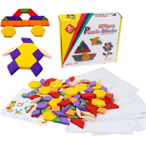 125pcs Wooden Puzzle Blocks
