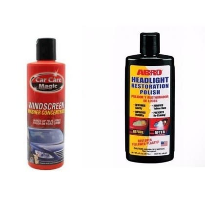 Car Wash Liquid 2L + Windscreen Washer + Headlight Restoration Polish & Sponge