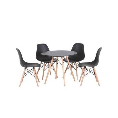 Dining Table Round With 4 Sitting Chairs - Black