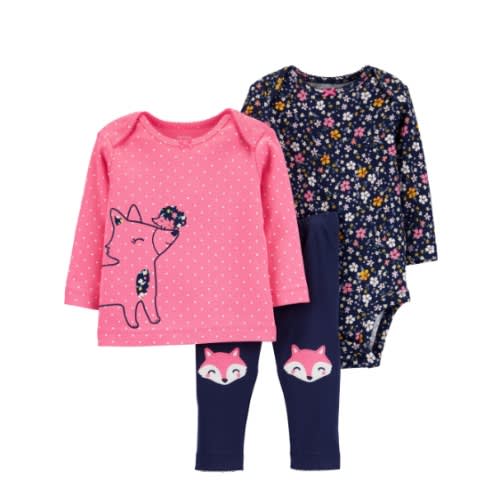 Baby Girl Polka Floral Long Sleeve Tshirt, Bodysuit And Matching Pant 3 Set