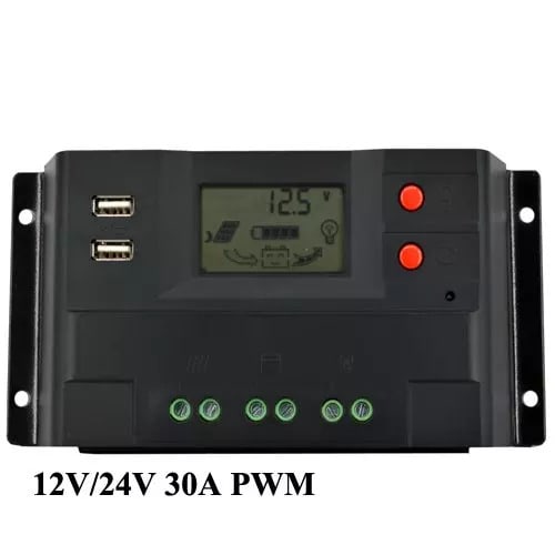 Solar Charge Controller-12v-24v - 30a PWM + Dual USB Port