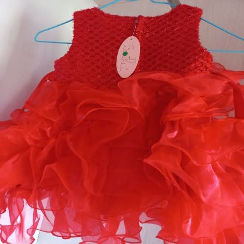 Beaded Party Girls Dress - Red