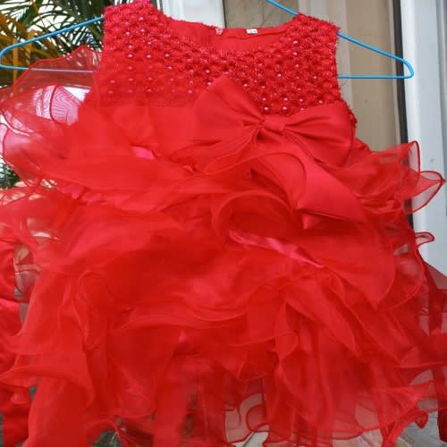 Beaded Party Girls Dress - Red