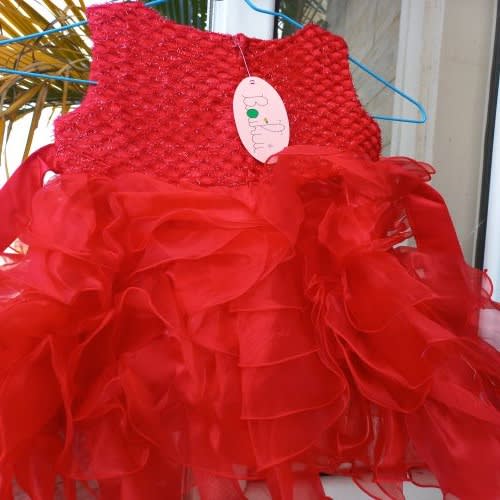 Beaded Party Girls Dress - Red