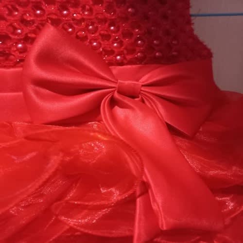 Beaded Party Girls Dress - Red
