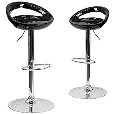 Gloss Abs Sleek Plastic Bar Stool - Set Of 2 - Black