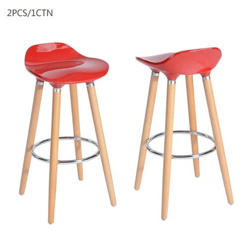 Glossy Abs Plastic Bar Stools With Wood Legs - Set Of 2 - Red