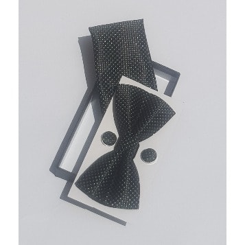 Silky Bowtie - Pocket Square And Cufflinks - Black