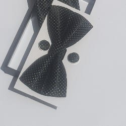 Silky Bowtie - Pocket Square And Cufflinks - Black