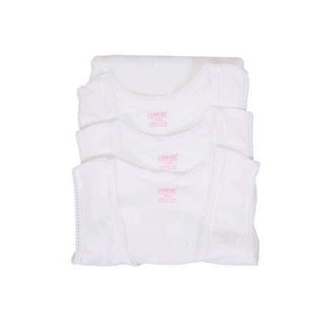 Girl's Pure Cotton White Singlet - 3pcs