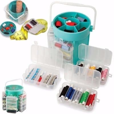 Portable Handheld Sewing Machine + 210 Pc Deluxe Sewing Kit Set With Storage Caddy Box