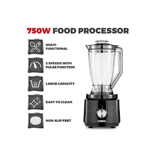 Food Processor And Blender 750W -  2L Mixing Bowl - 1.8L Jug - Black