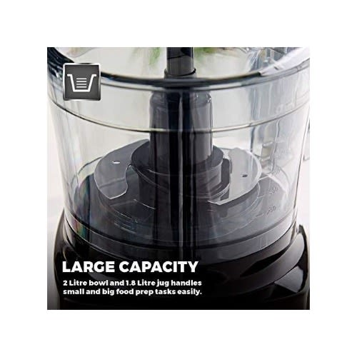 Food Processor And Blender 750W -  2L Mixing Bowl - 1.8L Jug - Black