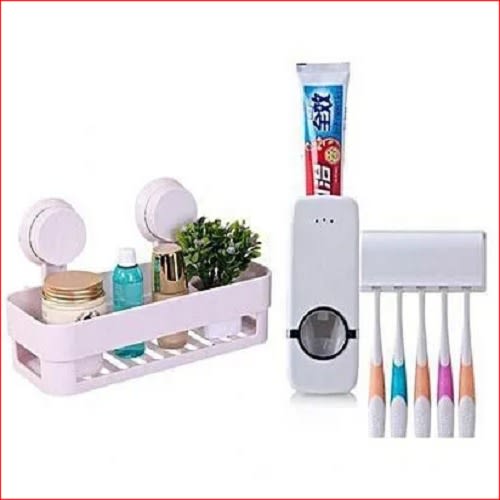 Bathroom Shelf + Toothbrush & Toothpaste Dispenser