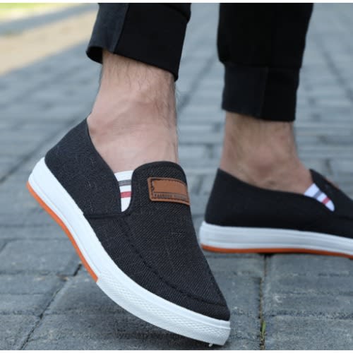 Side Band Jean Fabric Slip-on Sneakers- Black