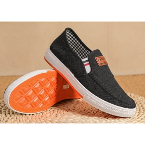 Side Band Jean Fabric Slip-on Sneakers- Black