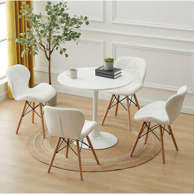 White Dining Table + 4 Leather Chairs