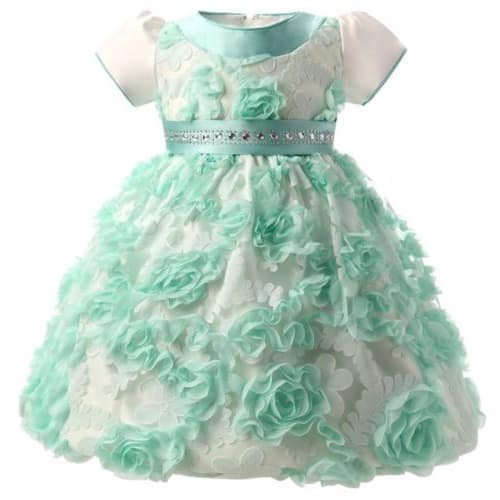 Girls' Floral Dress - Green & White